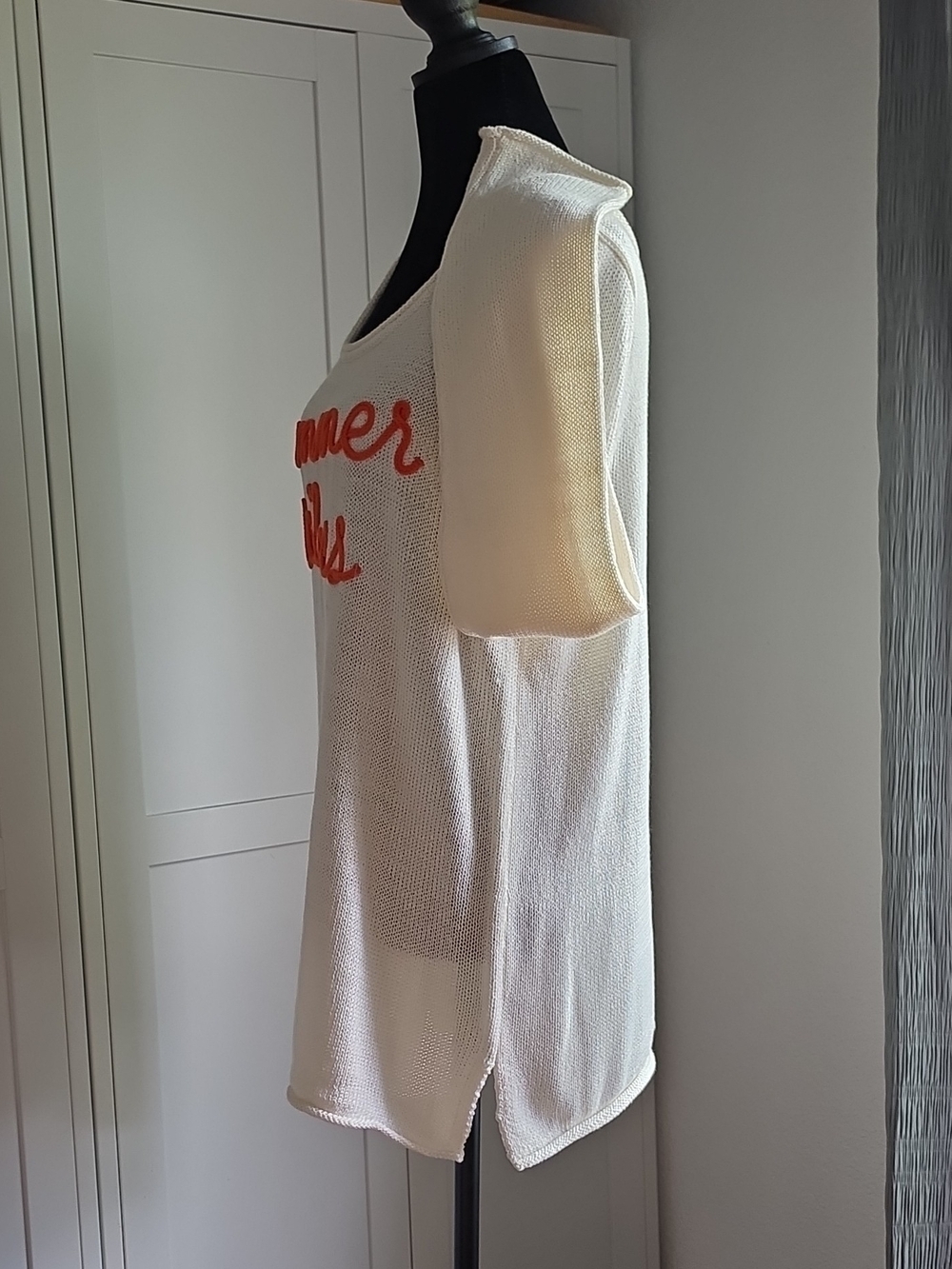 Marled Cream Knit Swim Coverup with Orange "Summer Vibes" Embroidery - Picture 4 of 8